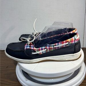 Falls Creek women’s 11 boat or deck shoes. Leather laces navy w/red & white trim